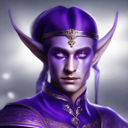 A high-quality digital art image showcasing an elf with striking purple skin