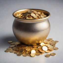 A shining pot filled to the brim with glimmering gold coins