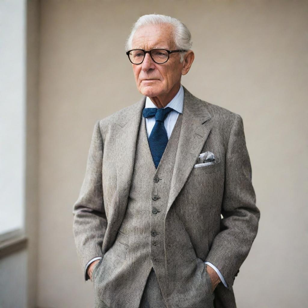 An older gentleman elegantly dressed in contemporary attire, embodying a pairing of both old age and modern fashion.