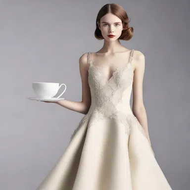 The fashion designer created a unique dress inspired by a cup, with a cup-shaped bodice and handle-like straps.