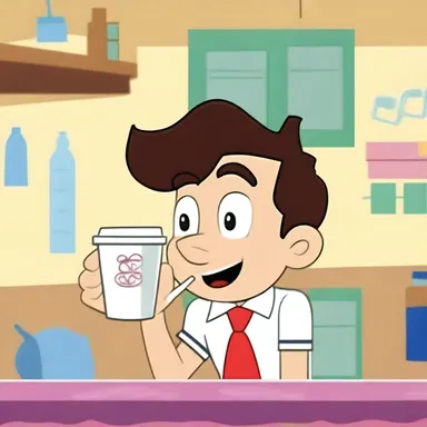 In the animated cartoon, the character always carries a cup that magically refills whenever they take a sip.