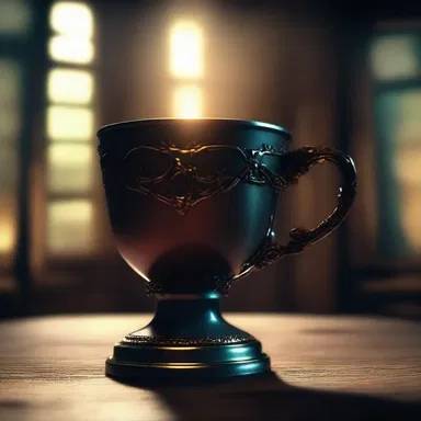 The cursed cup glowed with an eerie light, filling the room with terror as it levitated towards its next victim.