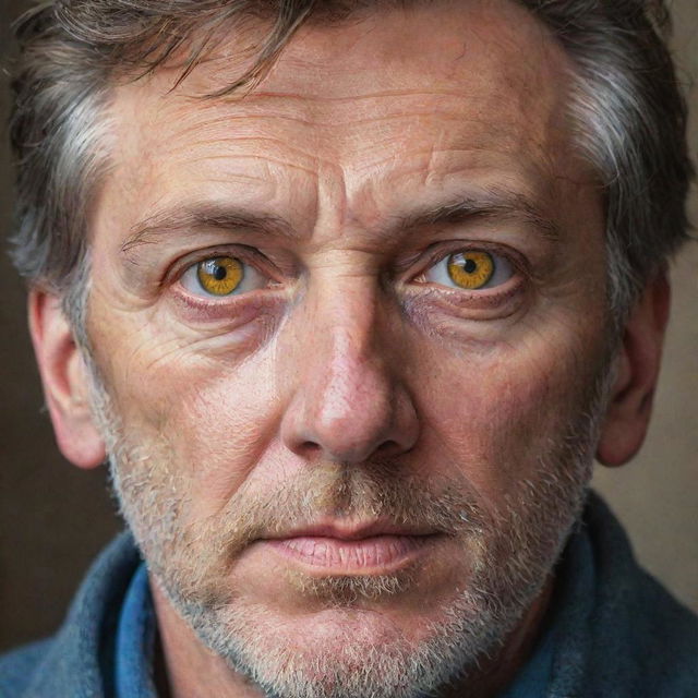 Realistic detailed portrait of a man with distinctive yellow eyes