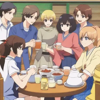 In the anime series, the characters gathered around and shared cups of punch from the pitcher during the festival.