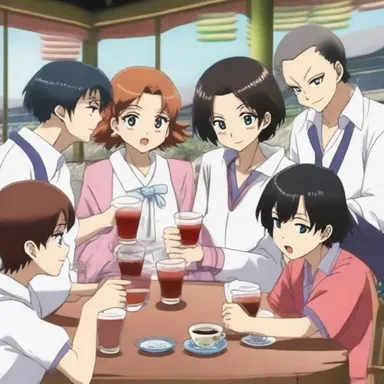 In the anime series, the characters gathered around and shared cups of punch from the pitcher during the festival.