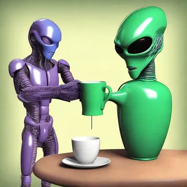 In the science fiction story, the aliens offered the humans a strange-colored cup of punch from the pitcher as a gesture of goodwill.