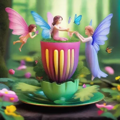 In the enchanted forest, fairies drink nectar from the colorful cup-shaped plant organ.