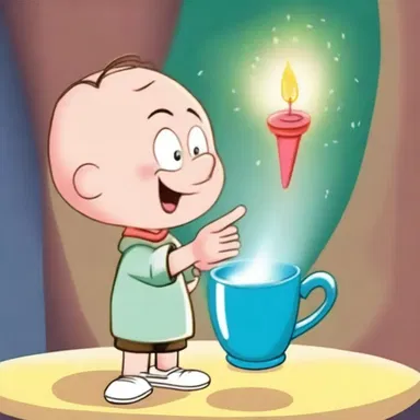 In the cartoon, the character held a magic cup that granted wishes.