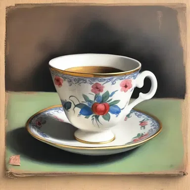 The artist painted a still life of a cup and saucer.