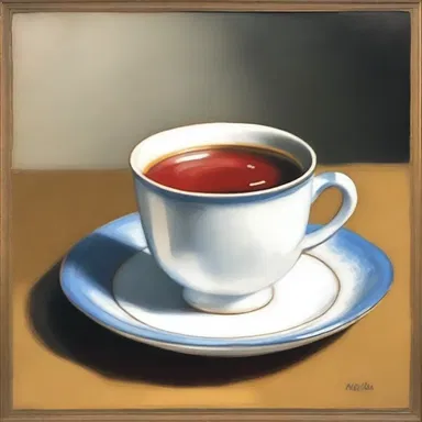 The artist painted a still life of a cup and saucer.