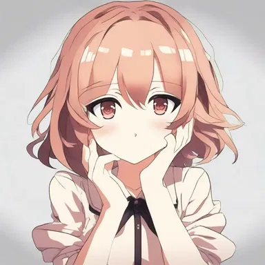 The anime character gracefully cupped her face in her hands, blushing.