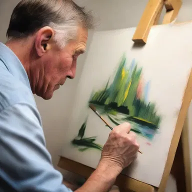 The artist carefully cupped his brush, adding delicate details to the painting.