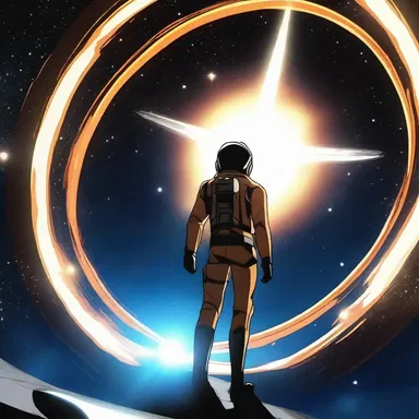 In the movie, the protagonist navigates his spaceship towards the bright asterism in the sky.
