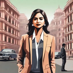 A high-quality digital art image of a young Indian businesswoman in Delhi