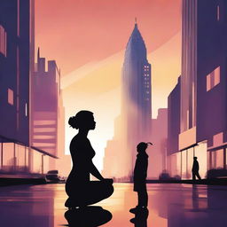 A high-quality digital art piece portrays a city skyline at twilight, bathed in the glow of streetlights and skyscraper windows