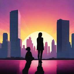 A high-quality digital art piece portrays a city skyline at twilight, bathed in the glow of streetlights and skyscraper windows