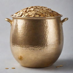 An oversized pot filled to the brim with glistening gold coins