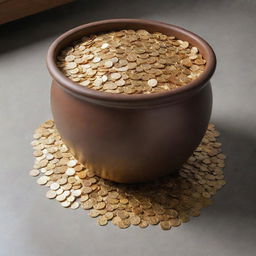 An oversized pot filled to the brim with glistening gold coins