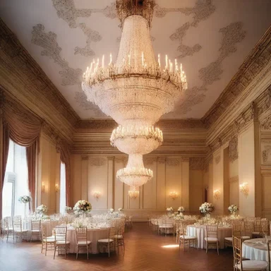 The grand chandelier hanging from the ceiling added a touch of elegance to the ballroom, reminiscent of the exquisite fraises commonly used in 16th-century architectural designs.