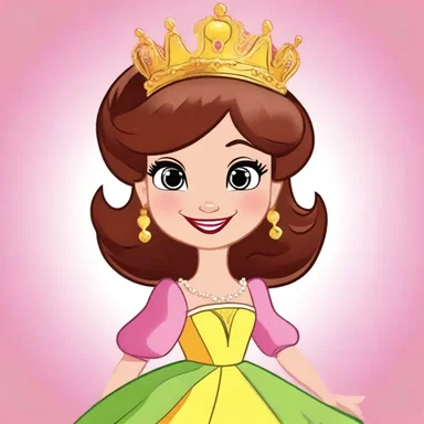 The cartoon character, Princess Penelope, appeared in her royal attire wearing a puffed-up fraise around her neck, emphasizing her noble status.