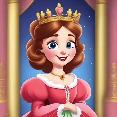 The cartoon character, Princess Penelope, appeared in her royal attire wearing a puffed-up fraise around her neck, emphasizing her noble status.