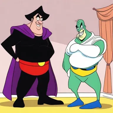 The villain in the cartoon mocked the protagonist derisorily, making fun of their efforts to save the day.