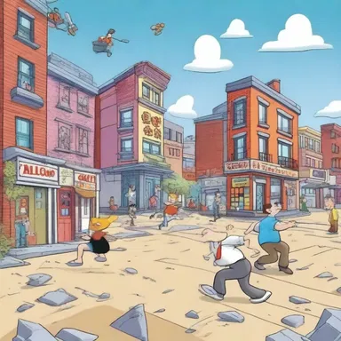 In the cartoon, the characters experienced a hilarious adventure when a crustal movement caused the ground to shake and buildings to tilt.