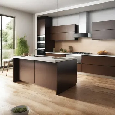 The modern kitchen design incorporated hoisin sauce as a key ingredient in the cooking area.