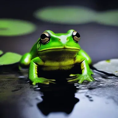 The true frog emerged from the dark, murky waters, its smooth moist skin glistening under the moonlight, sending chills down my spine.