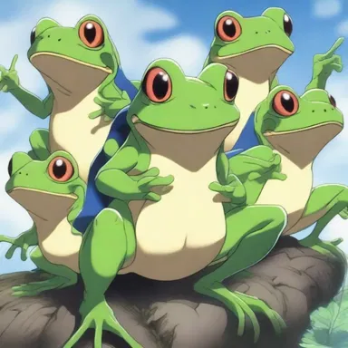 In the fantasy world of the anime, a group of true frogs with web-footed limbs and long hind legs wielded their unique powers to battle against evil forces.