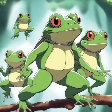 In the fantasy world of the anime, a group of true frogs with web-footed limbs and long hind legs wielded their unique powers to battle against evil forces.