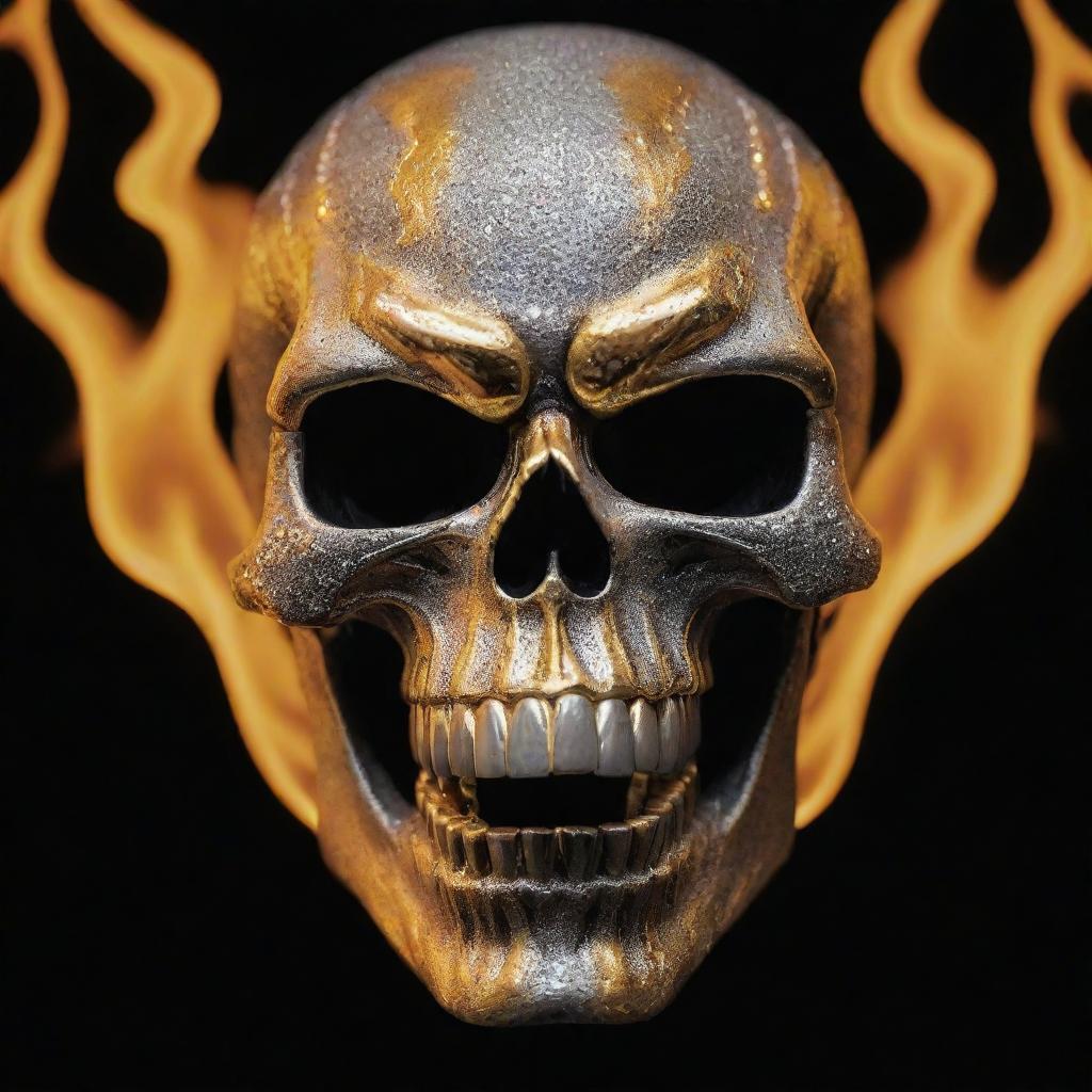 Flaming skull with customized gold and diamond grillz embodying the character of the Ghost Rider