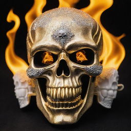 Flaming skull with customized gold and diamond grillz embodying the character of the Ghost Rider