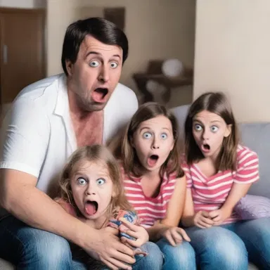The family spent an entire night watching horror movies, frightened by every jump scare and chilling scene.