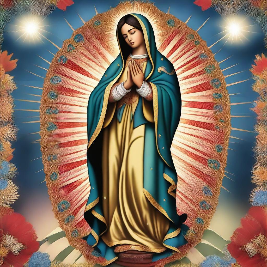 A high-quality, digital art representation of Our Lady of Guadalupe