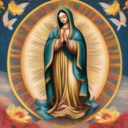 A high-quality, digital art representation of Our Lady of Guadalupe