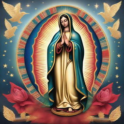 A high-quality, digital art representation of Our Lady of Guadalupe