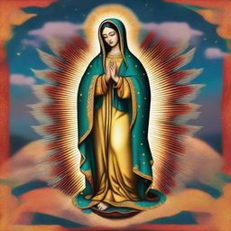 A high-quality, digital art representation of Our Lady of Guadalupe