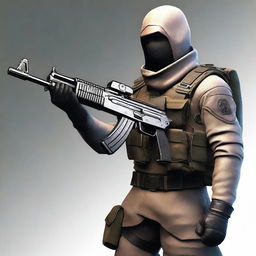 A high-resolution, digital art image of a character holding an AK-47