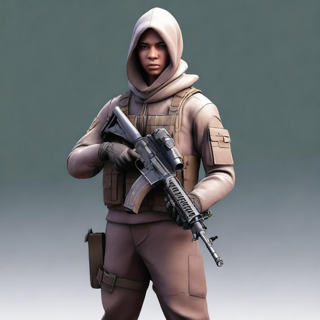 A high-resolution, digital art image of a character holding an AK-47