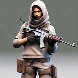 A high-resolution, digital art image of a character holding an AK-47