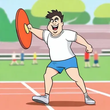 In the cartoon, the character threw a discus as part of a sports competition.