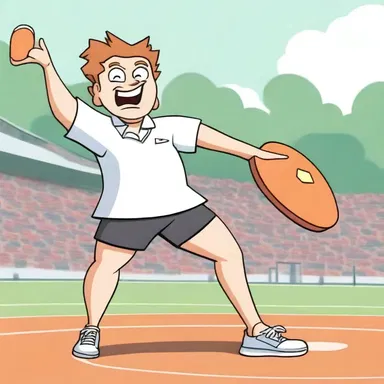 In the cartoon, the character threw a discus as part of a sports competition.