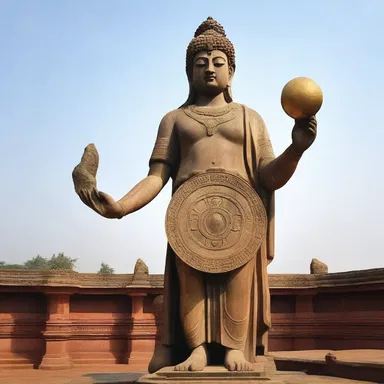 The statue of the deity held a discus as a symbol of power and protection.