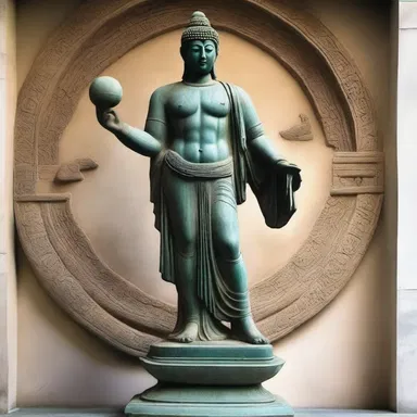 The statue of the deity held a discus as a symbol of power and protection.