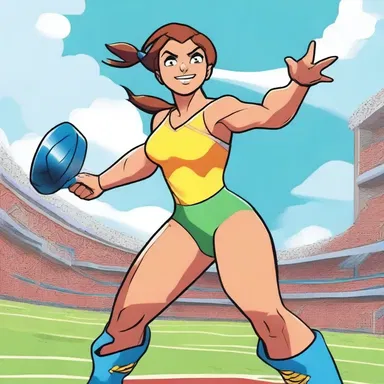 In the latest issue of 'Superhero Adventures', the protagonist used her super strength to launch the discus into the distance during the athletic competition.