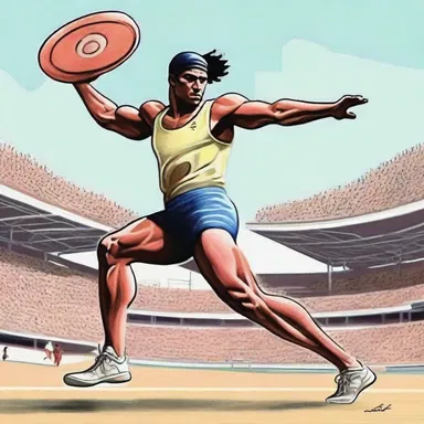 In the classic novel 'The Olympians', the main character describes their rigorous training in preparation for the discus throw, aiming to outperform their rivals and secure victory in the athletic competition.