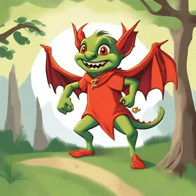 In the land of dragons and magic, the mischievous imp was known for his deviltry, always causing trouble for the characters in the story.