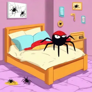 In the animated TV show, the mischievous character tried to exasperate his friend's fear of spiders by placing a fake spider in his bed.