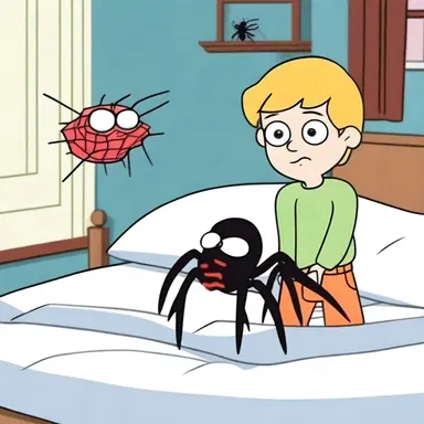 In the animated TV show, the mischievous character tried to exasperate his friend's fear of spiders by placing a fake spider in his bed.